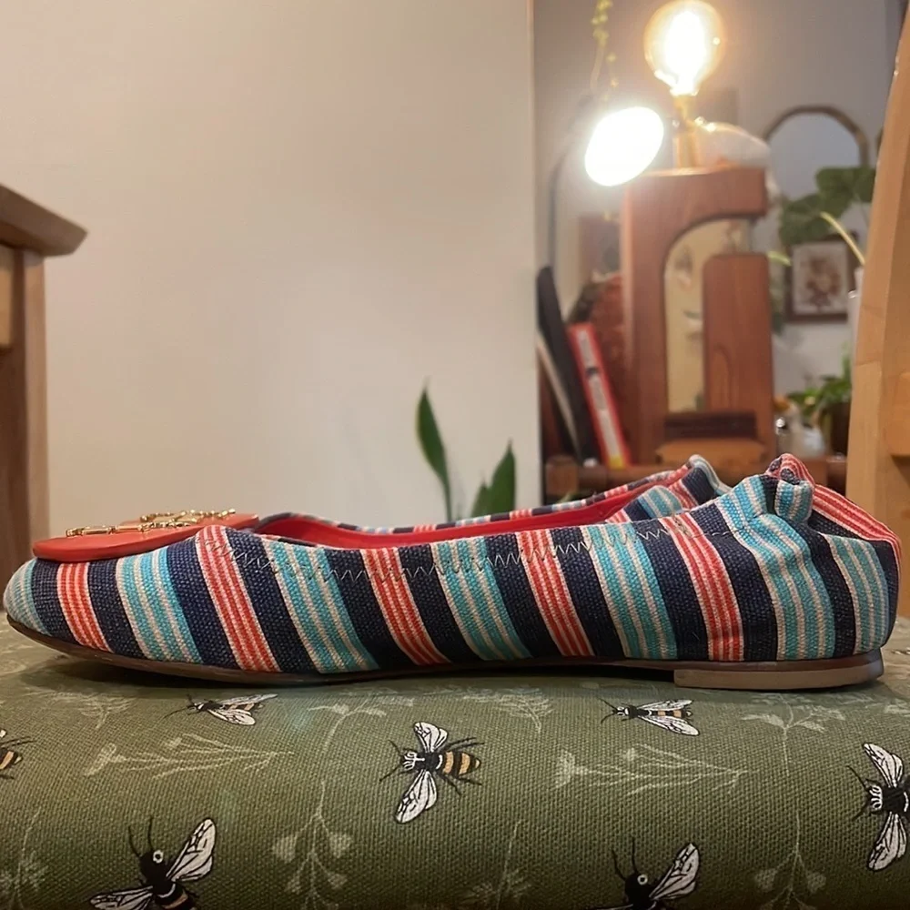 Tory Burch Reva Bauer Stripe A/Habenero Pepper multicolored Ballet Flats sz 6.5